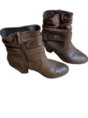 Brown Slouchy Ankle Boots | Straps & Buckles | Size 7.5